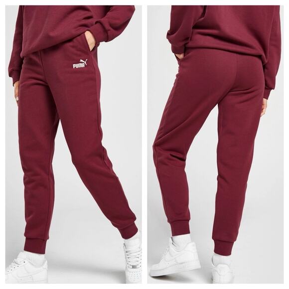 NEW PUMA Womens Sweatpants Joggers Embroidered Logo Pockets High Waist Red Small - Picture 1 of 6